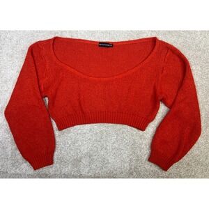 PRETTYLITTLETHING Orange Cropped Knit Sweater Long Sleeve Sweetheart Neck M